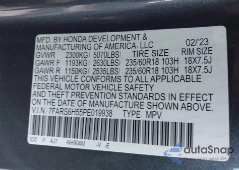 2023 Honda Cr-V Hybrid Sport from USA, damaged, VIN 7FARS6H55PE019938